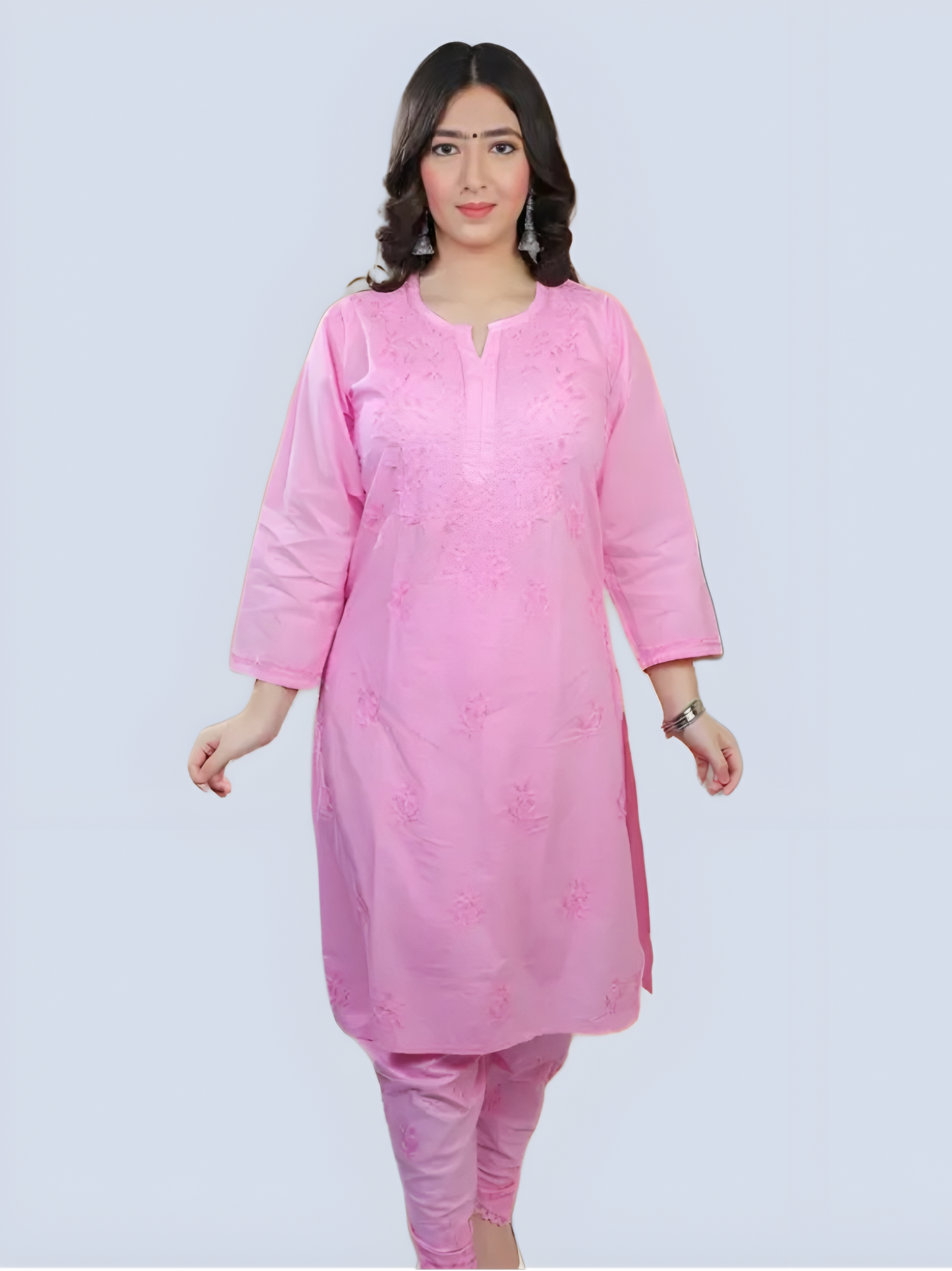 Baby Pink Shireen Dyed Long Cotton Kurti