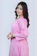 Baby Pink Shireen Dyed Long Cotton Kurti