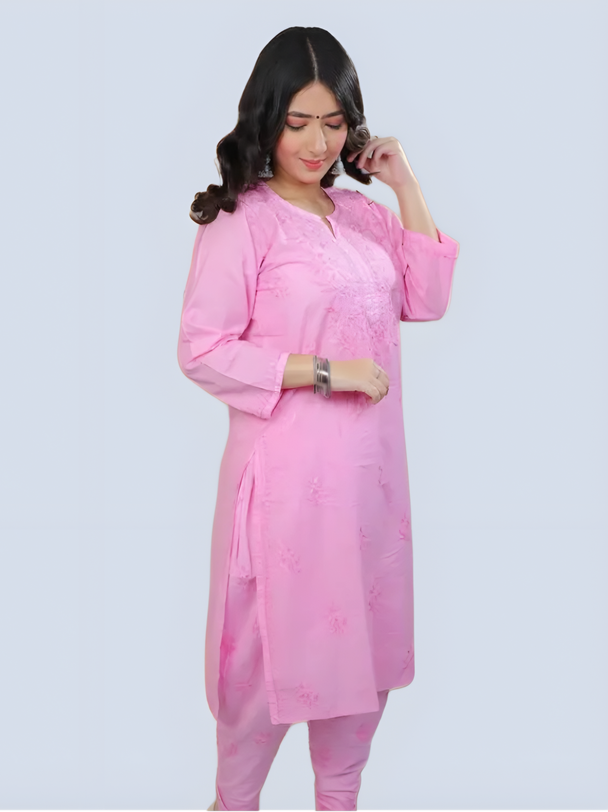 Baby Pink Shireen Dyed Long Cotton Kurti