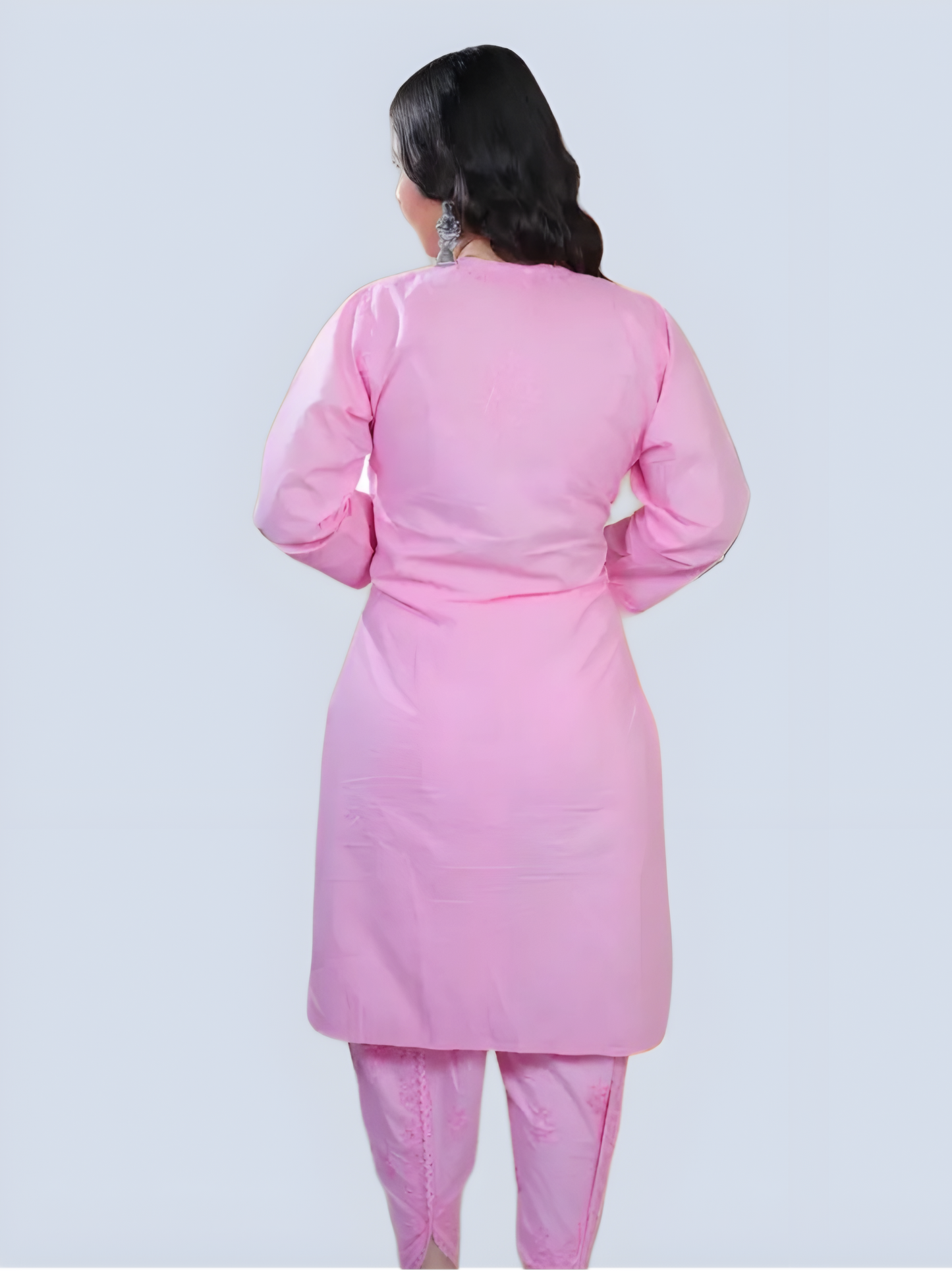 Baby Pink Shireen Dyed Long Cotton Kurti
