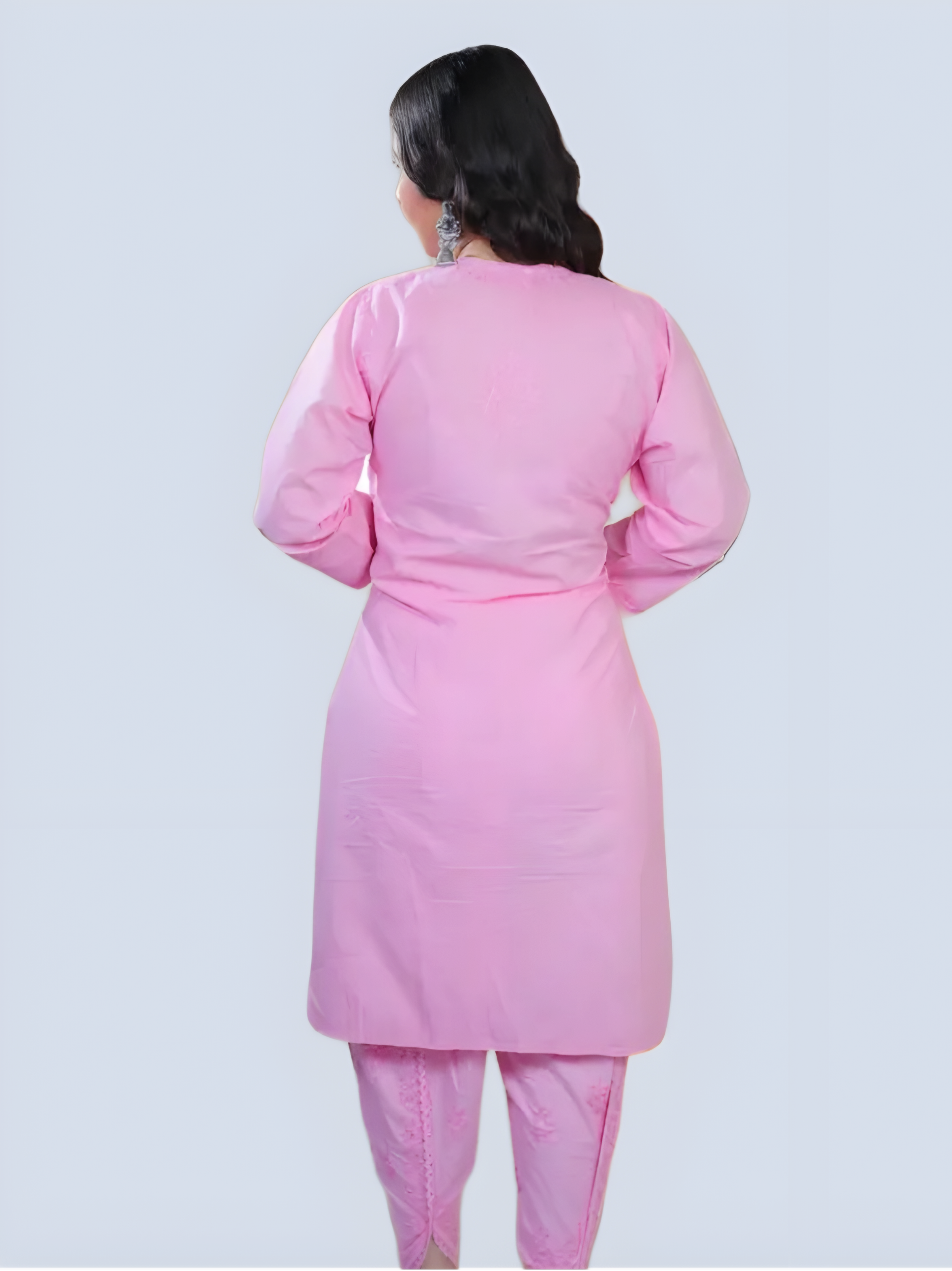 Baby Pink Shireen Dyed Long Cotton Kurti