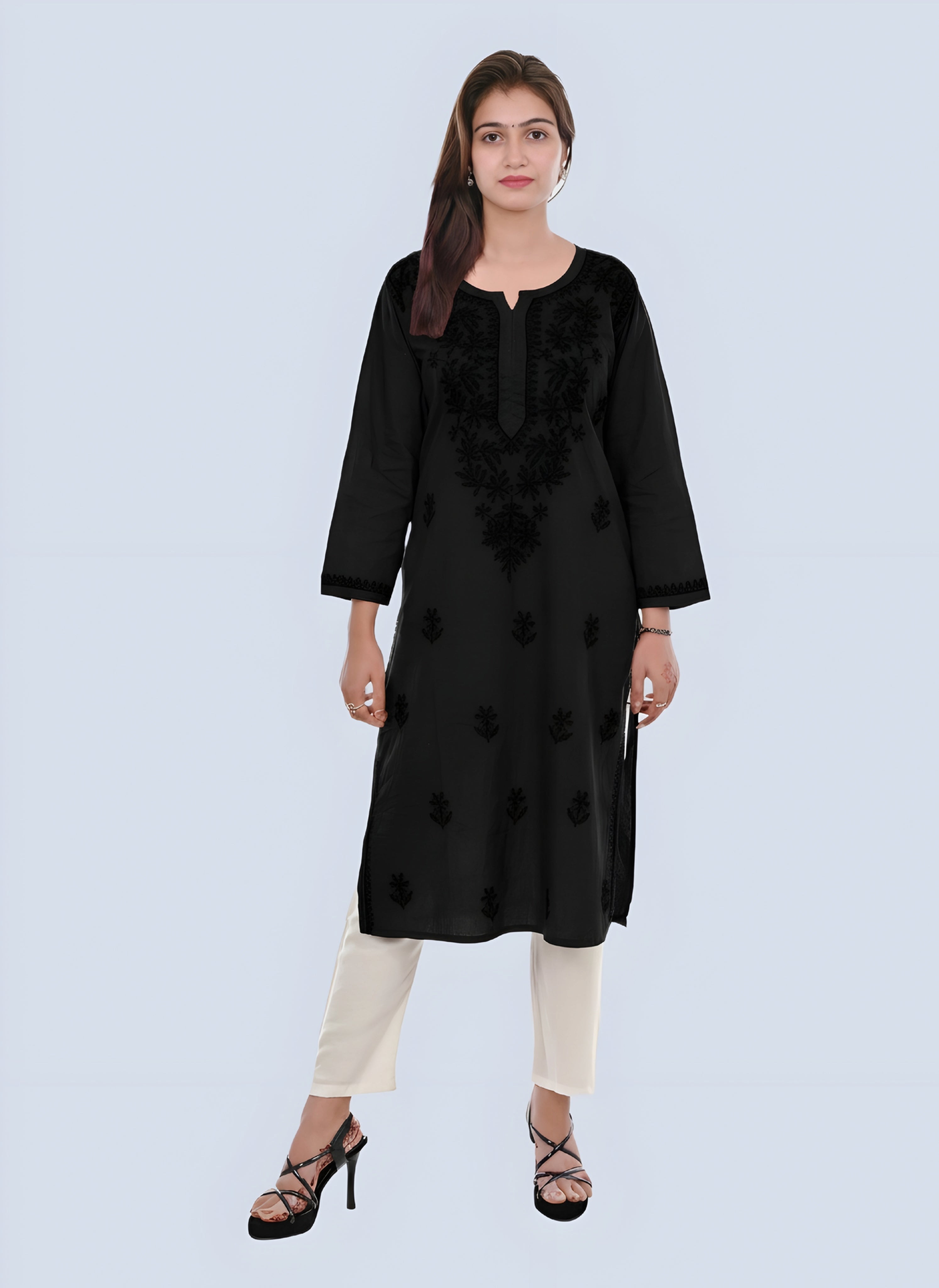 Black Shireen Dyed Long Cotton Kurti