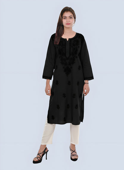 Black Shireen Dyed Long Cotton Kurti