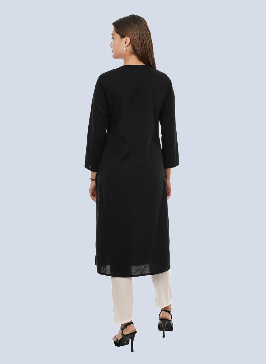 Black Shireen Dyed Long Cotton Kurti