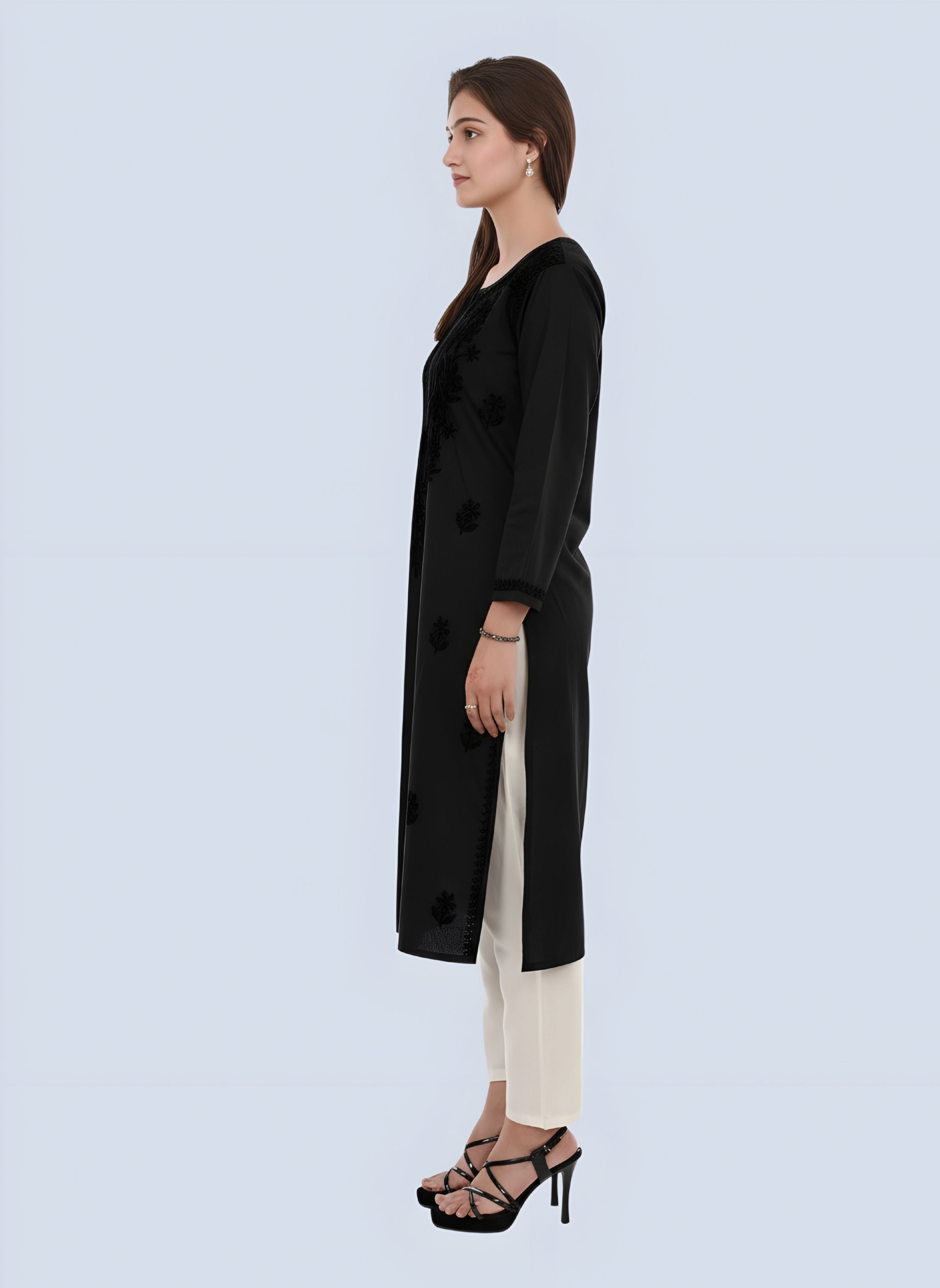 Black Shireen Dyed Long Cotton Kurti