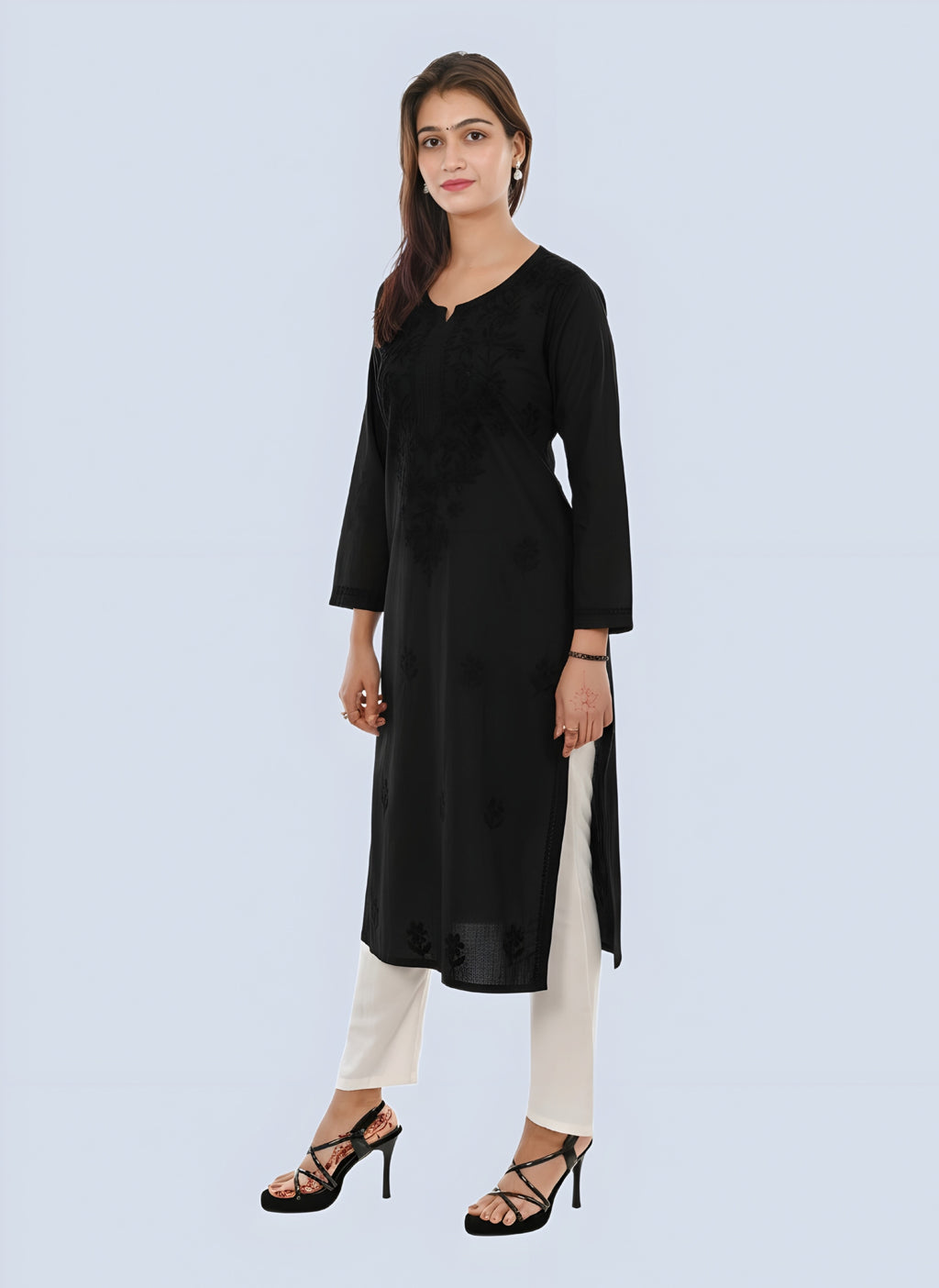 Black Shireen Dyed Long Cotton Kurti