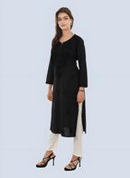 Black Shireen Dyed Long Cotton Kurti