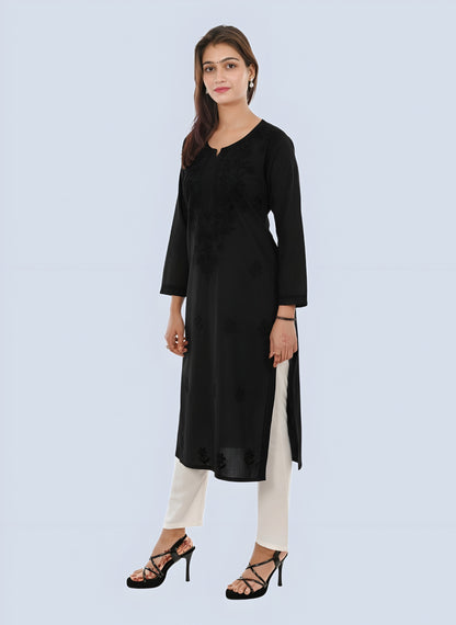Black Shireen Dyed Long Cotton Kurti