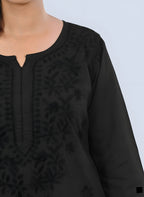 Black Shireen Dyed Long Cotton Kurti
