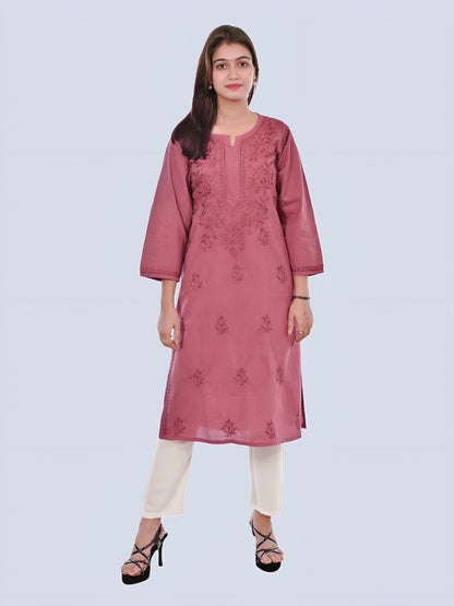 Brown Shireen Dyed Long Cotton Kurti