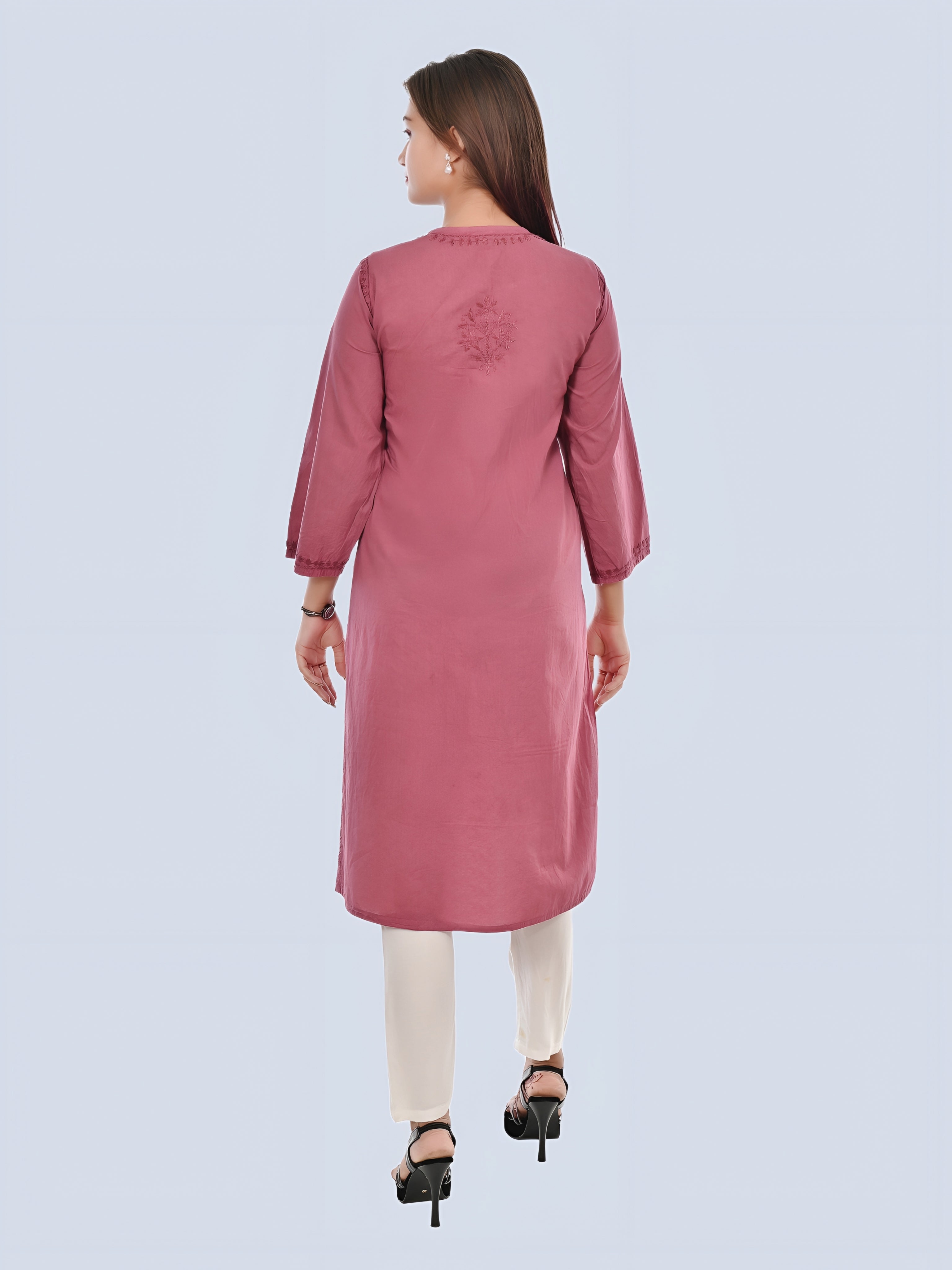Brown Shireen Dyed Long Cotton Kurti