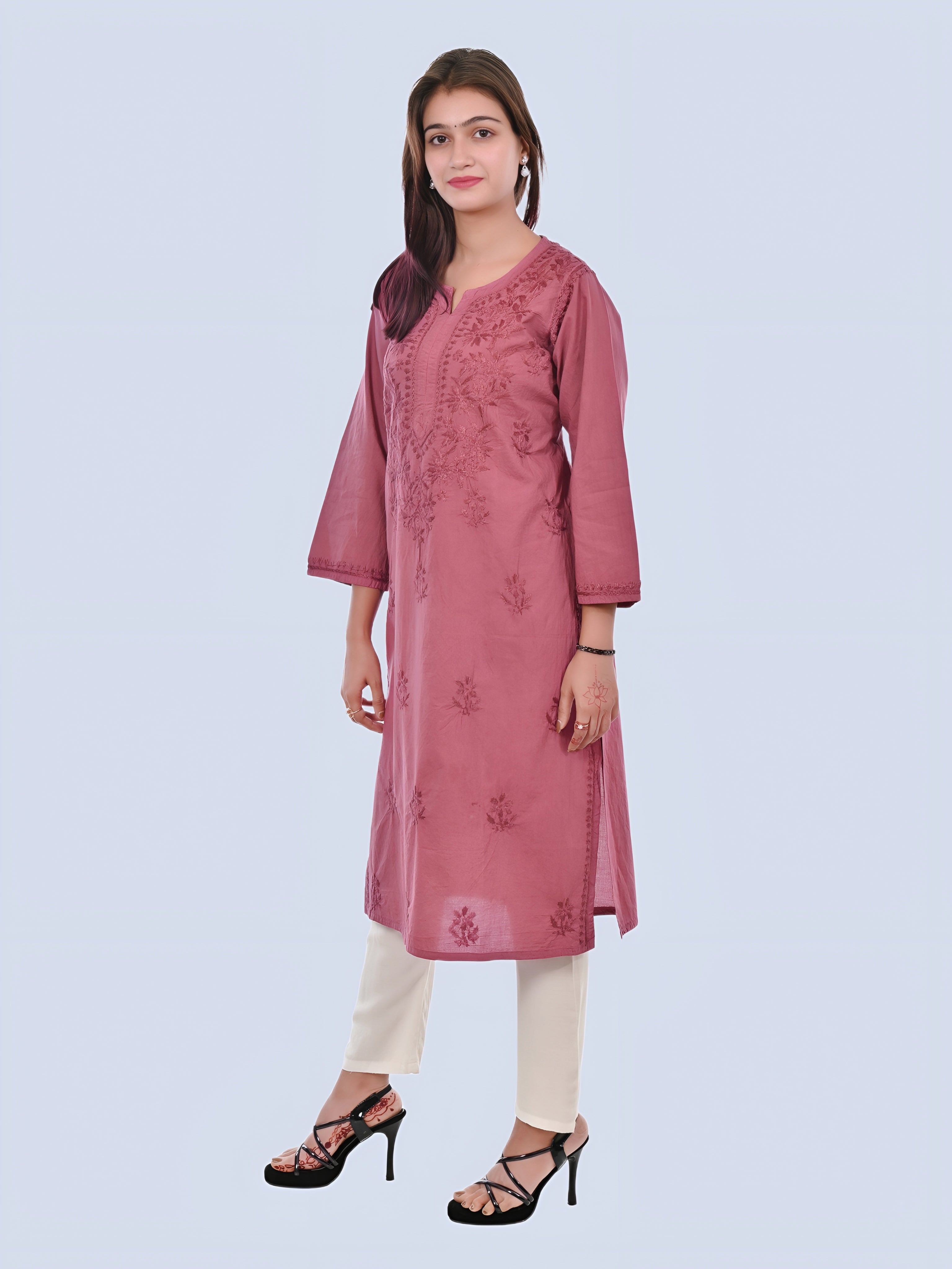 Brown Shireen Dyed Long Cotton Kurti