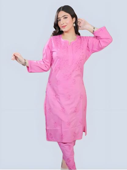 Hot Pink Shireen Dyed Long Cotton Kurti