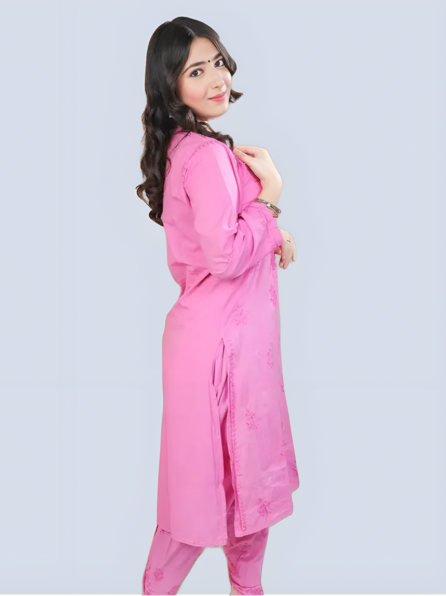 Hot Pink Shireen Dyed Long Cotton Kurti
