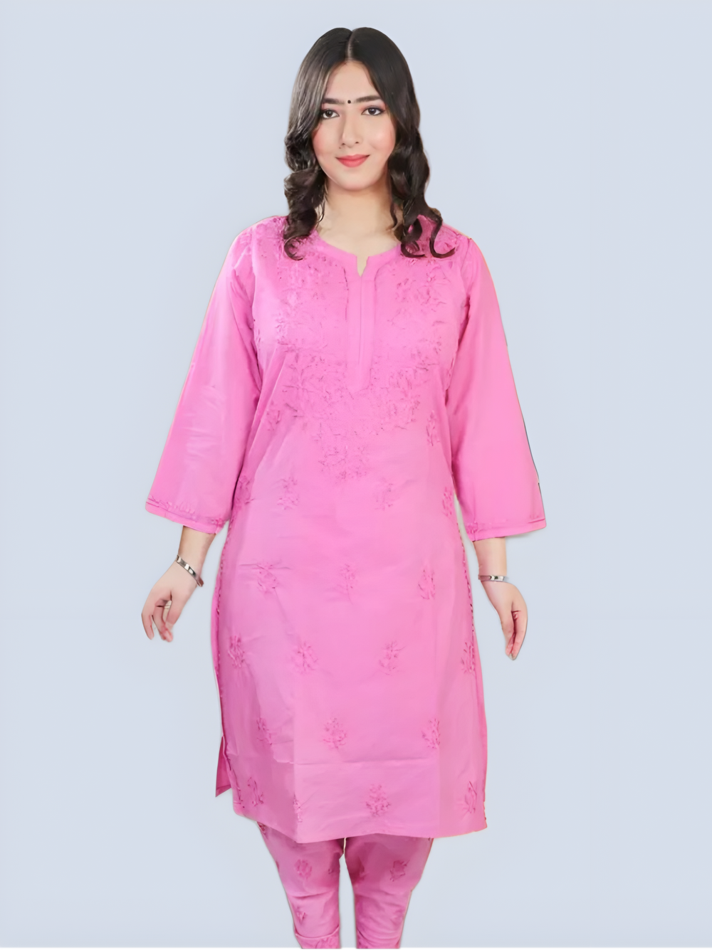 Hot Pink Shireen Dyed Long Cotton Kurti
