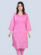 Hot Pink Shireen Dyed Long Cotton Kurti