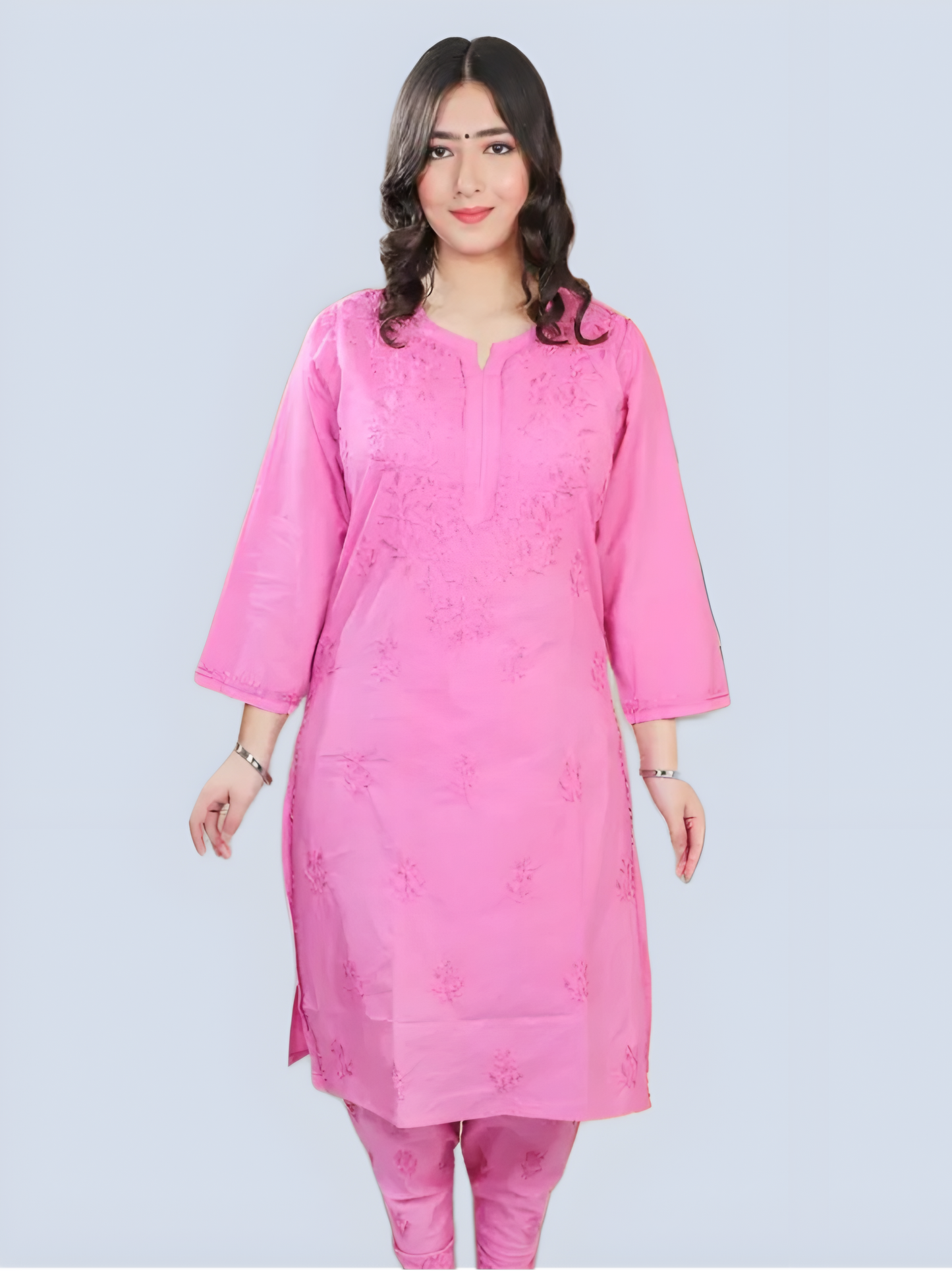 Hot Pink Shireen Dyed Long Cotton Kurti