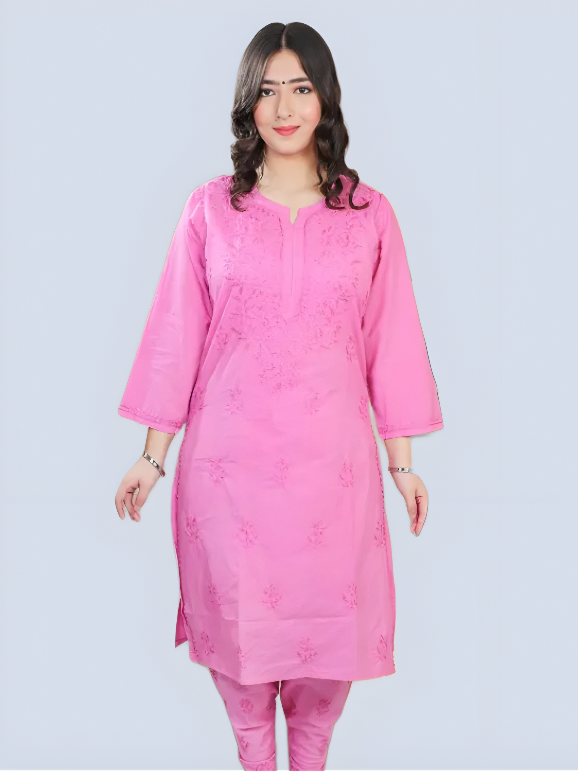 Hot Pink Shireen Dyed Long Cotton Kurti