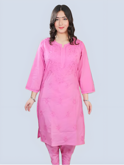 Hot Pink Shireen Dyed Long Cotton Kurti