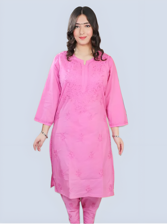 Hot Pink Shireen Dyed Long Cotton Kurti