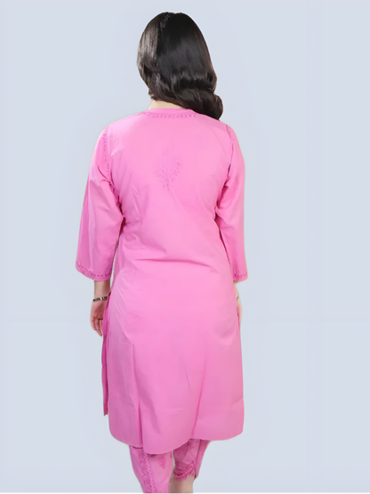 Hot Pink Shireen Dyed Long Cotton Kurti