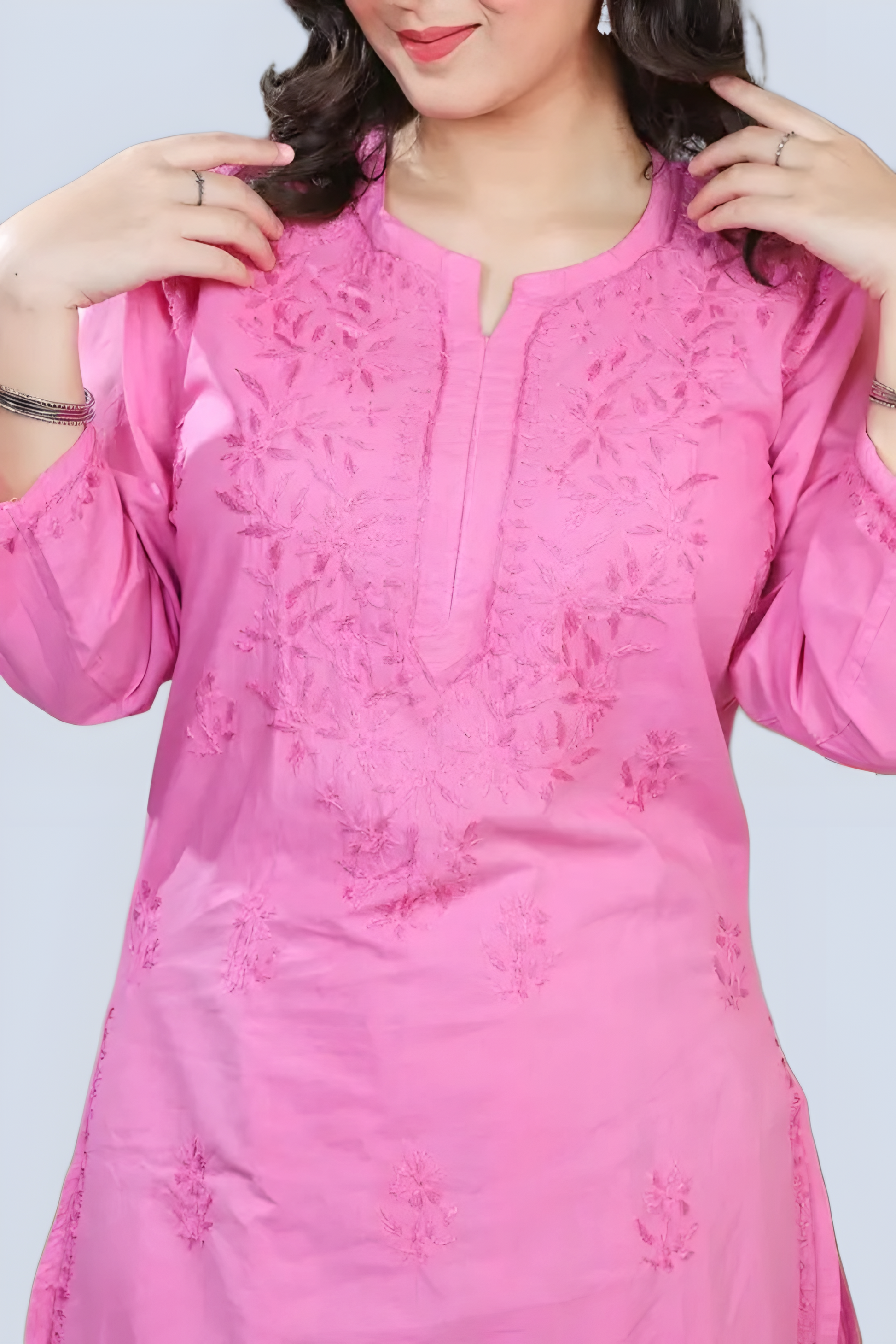 Hot Pink Shireen Dyed Long Cotton Kurti