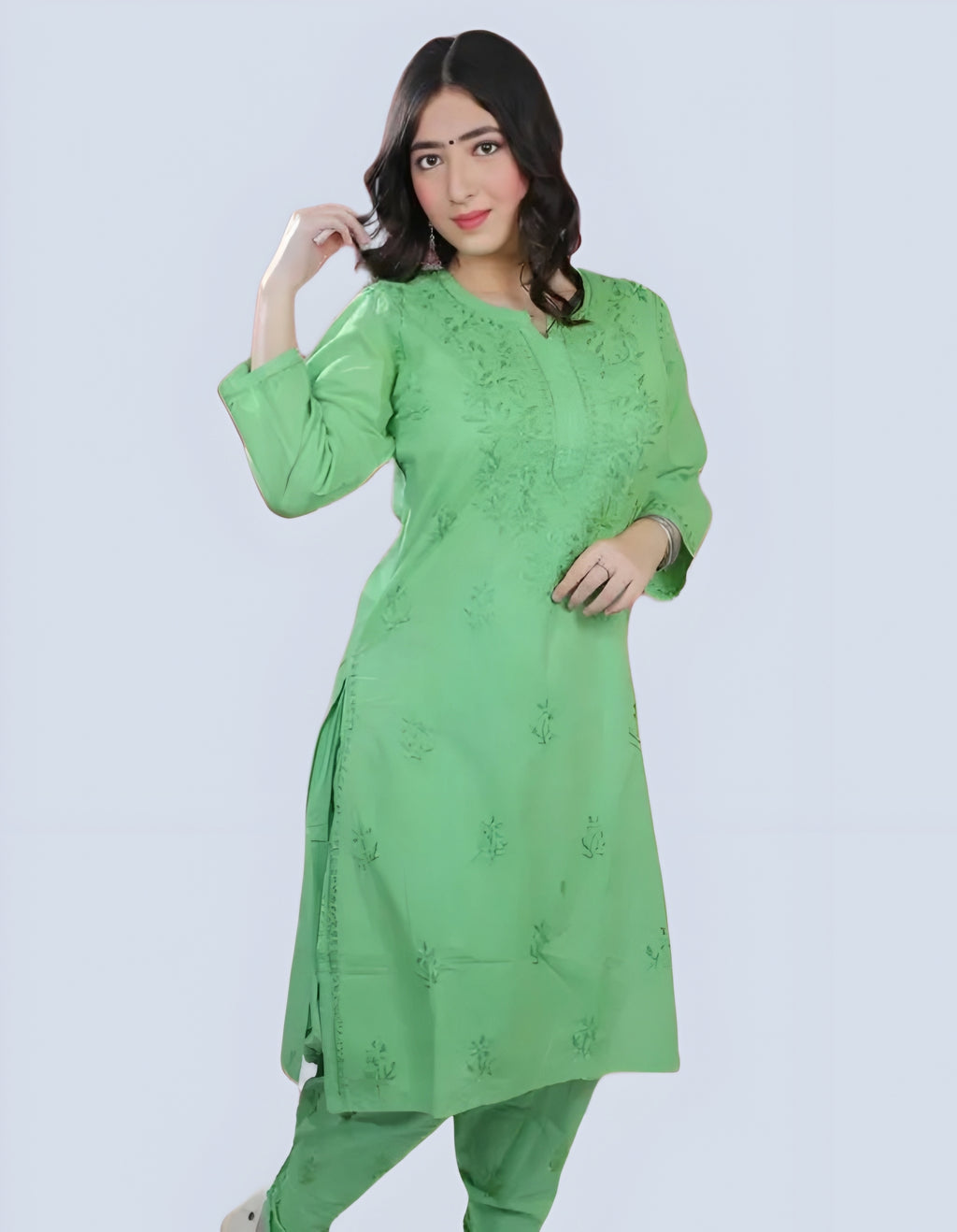 Parrot Green Shireen Dyed Long Cotton Kurti