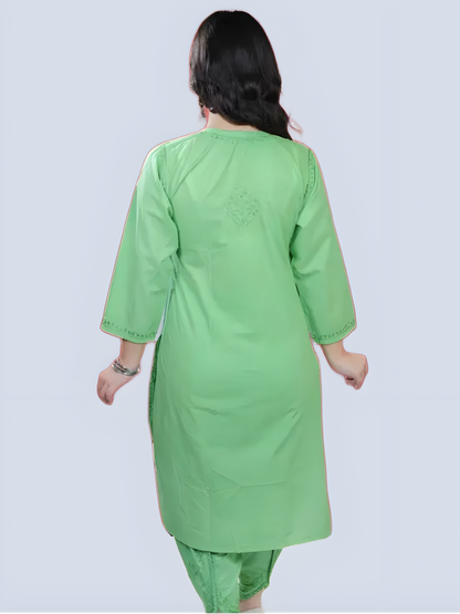 Parrot Green Shireen Dyed Long Cotton Kurti