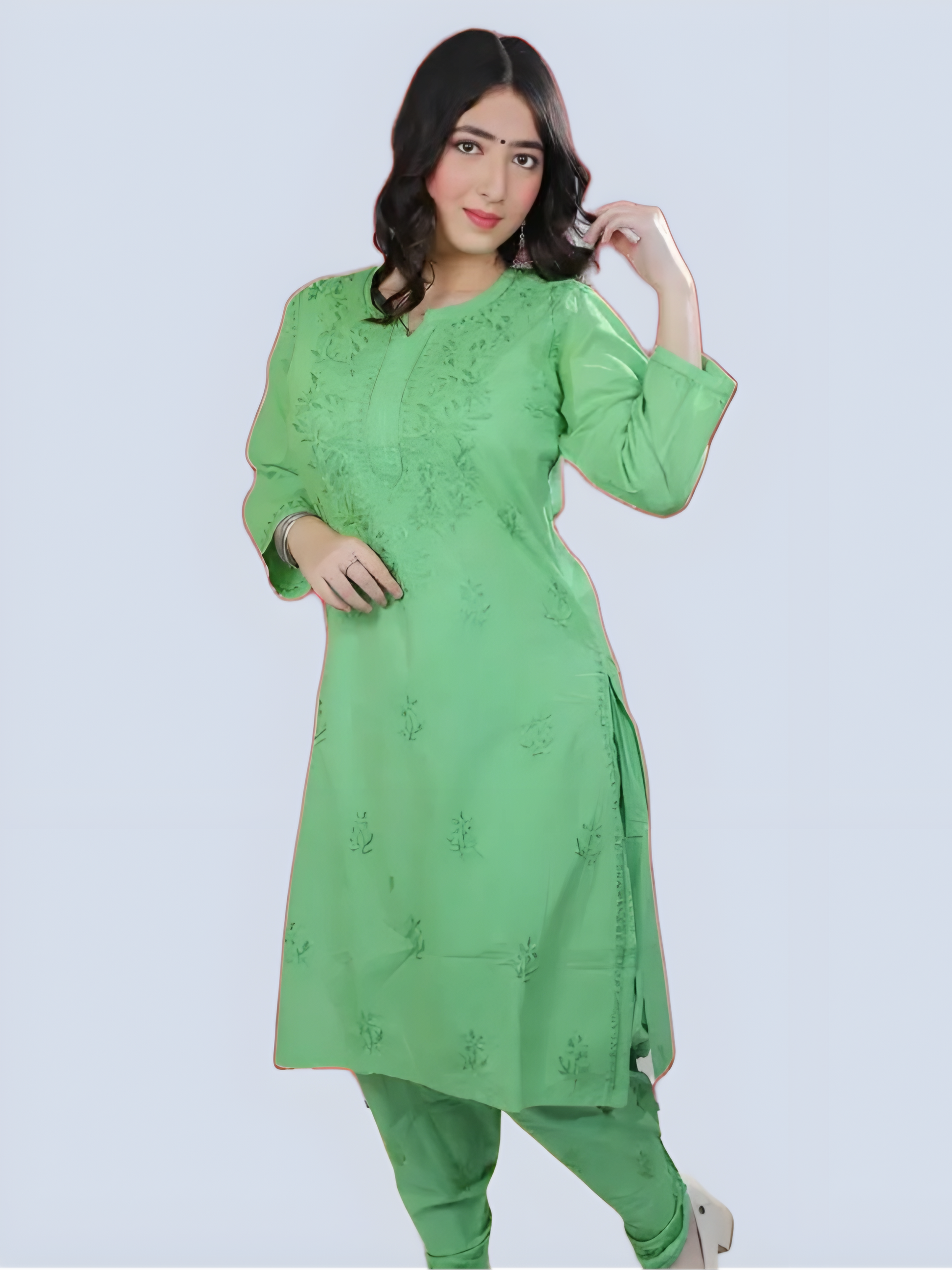 Parrot Green Shireen Dyed Long Cotton Kurti