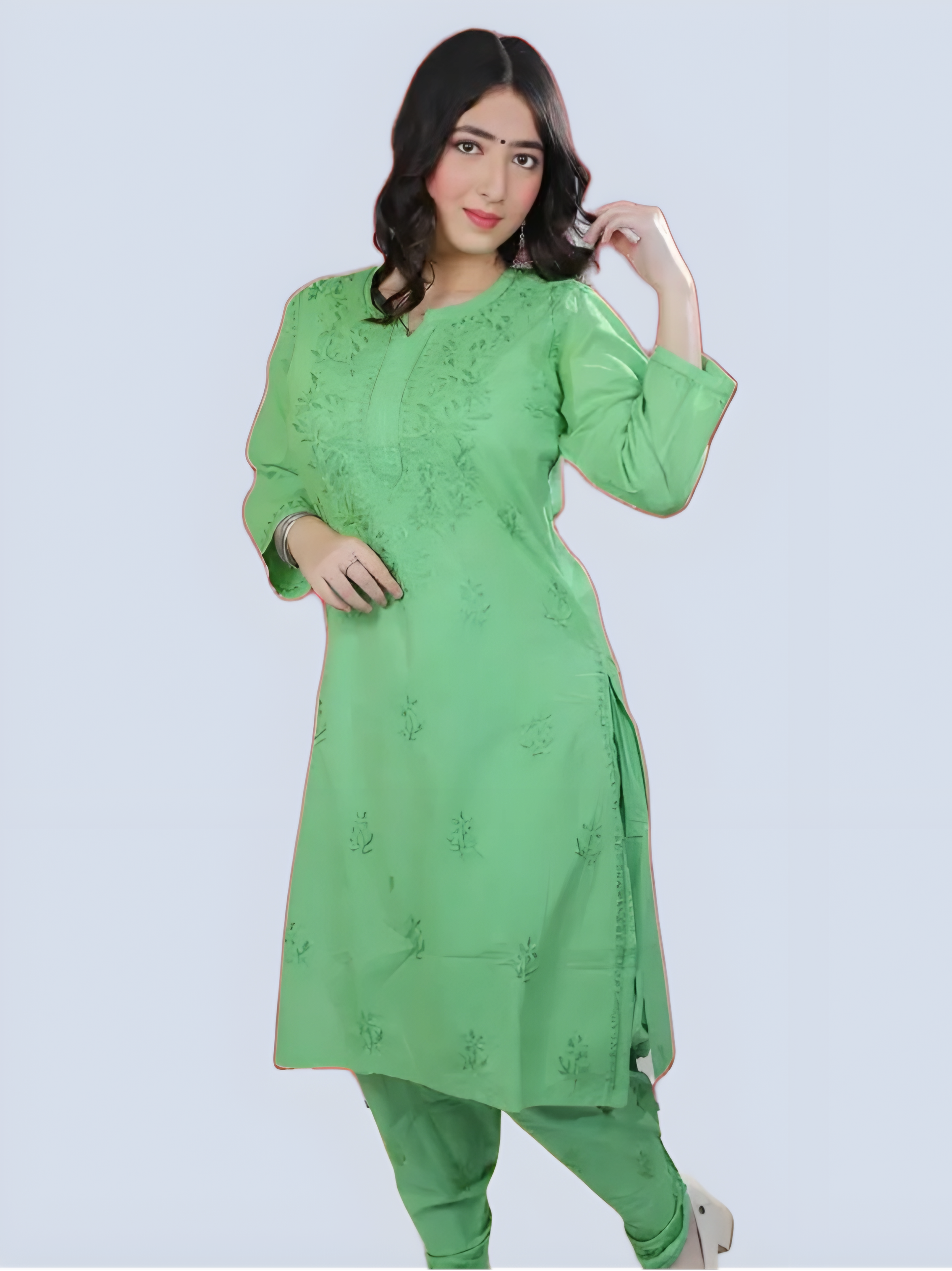 Parrot Green Shireen Dyed Long Cotton Kurti