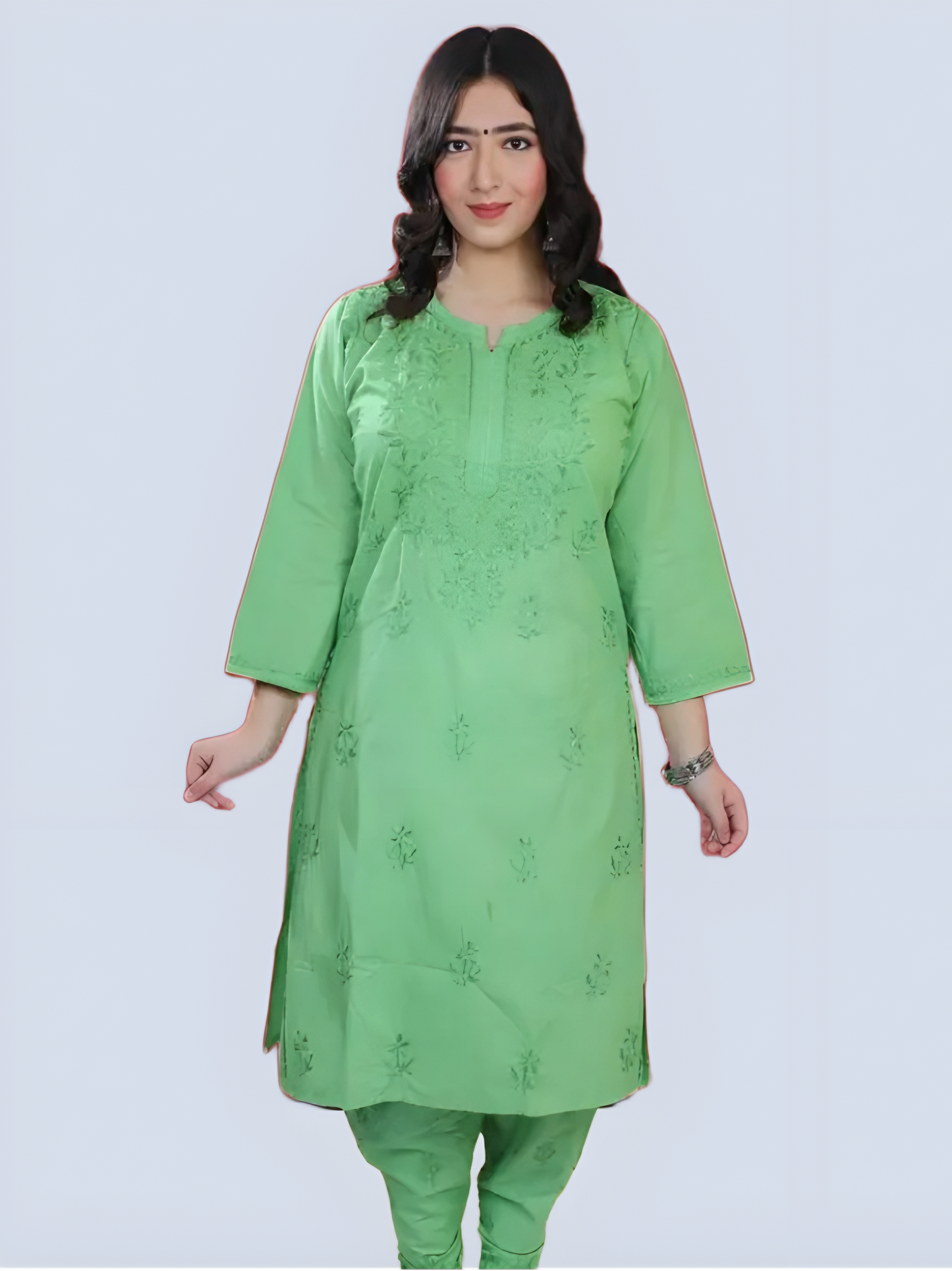 Parrot Green Shireen Dyed Long Cotton Kurti