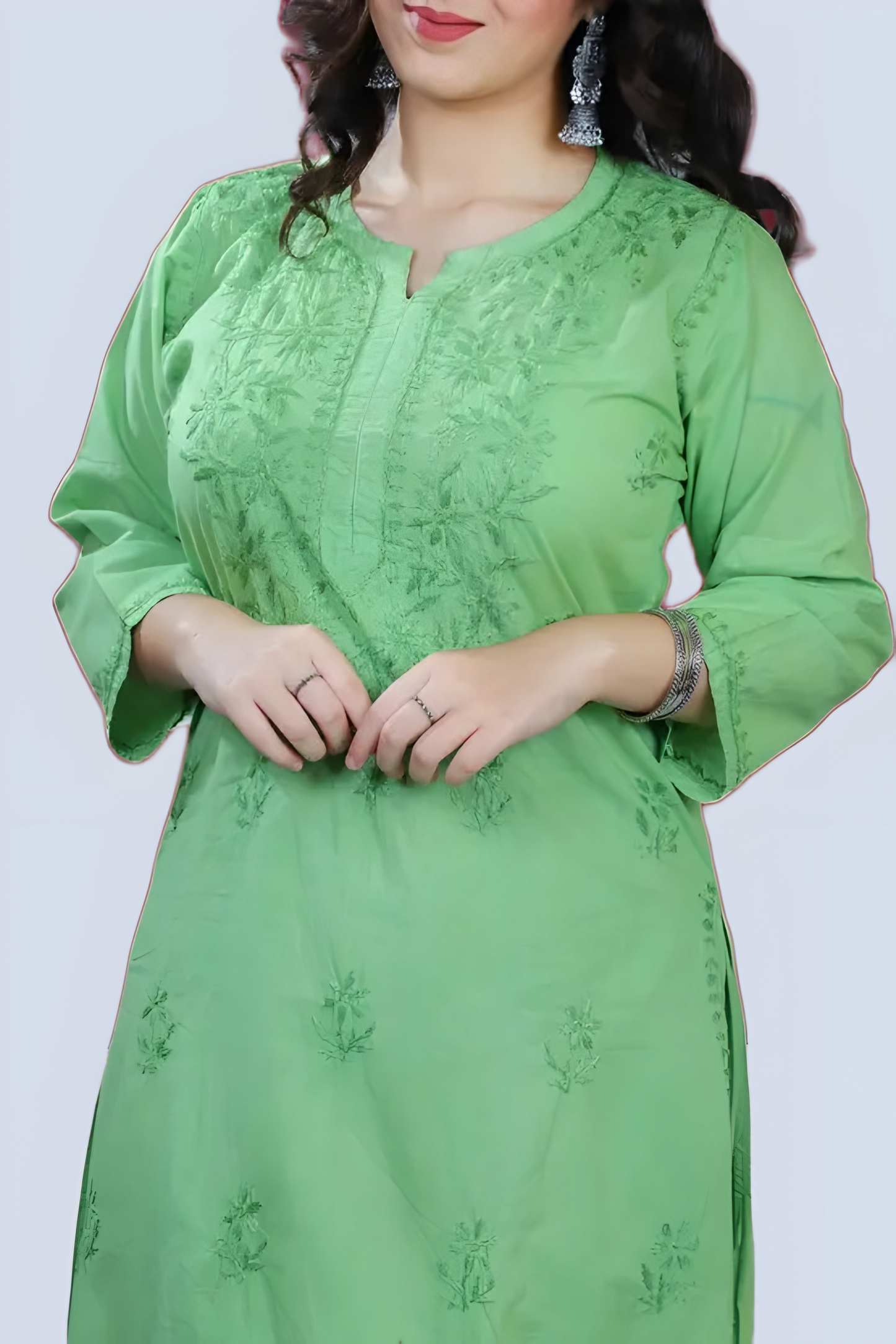 Parrot Green Shireen Dyed Long Cotton Kurti