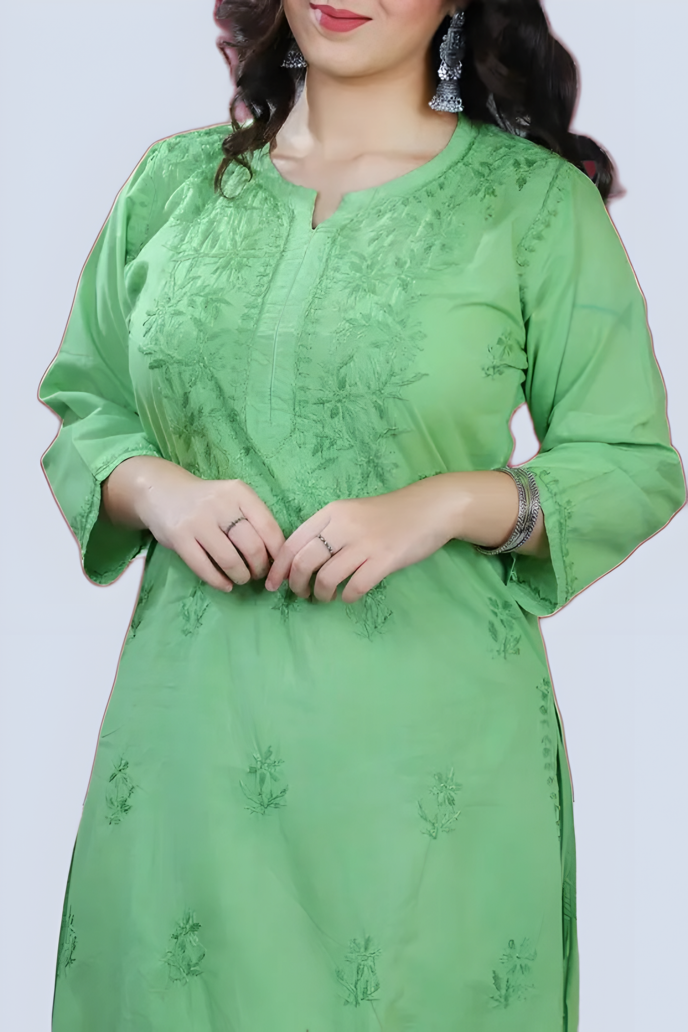 Parrot Green Shireen Dyed Long Cotton Kurti