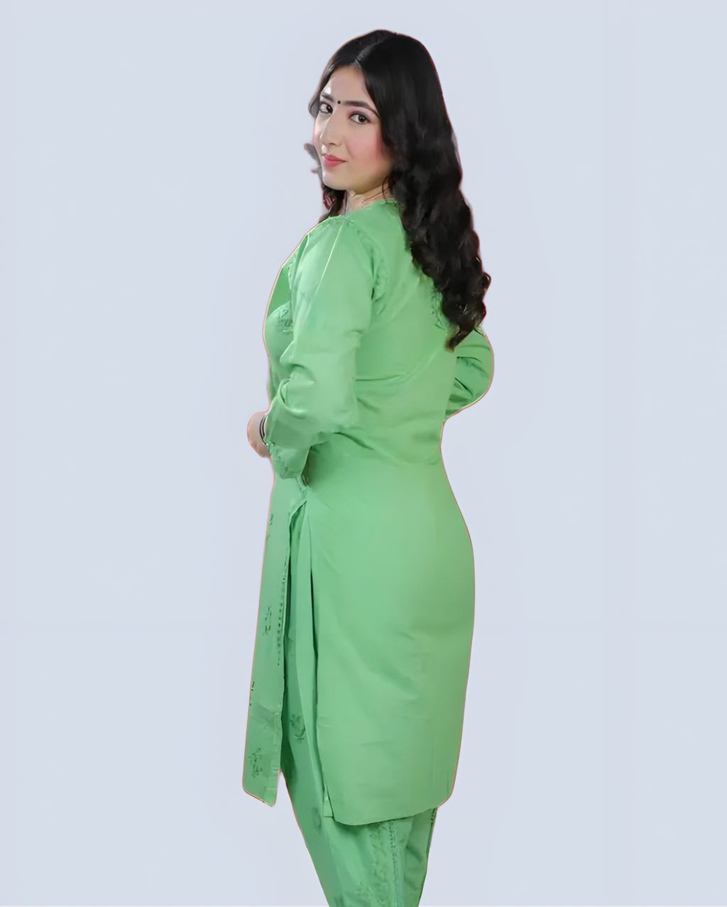 Parrot Green Shireen Dyed Long Cotton Kurti