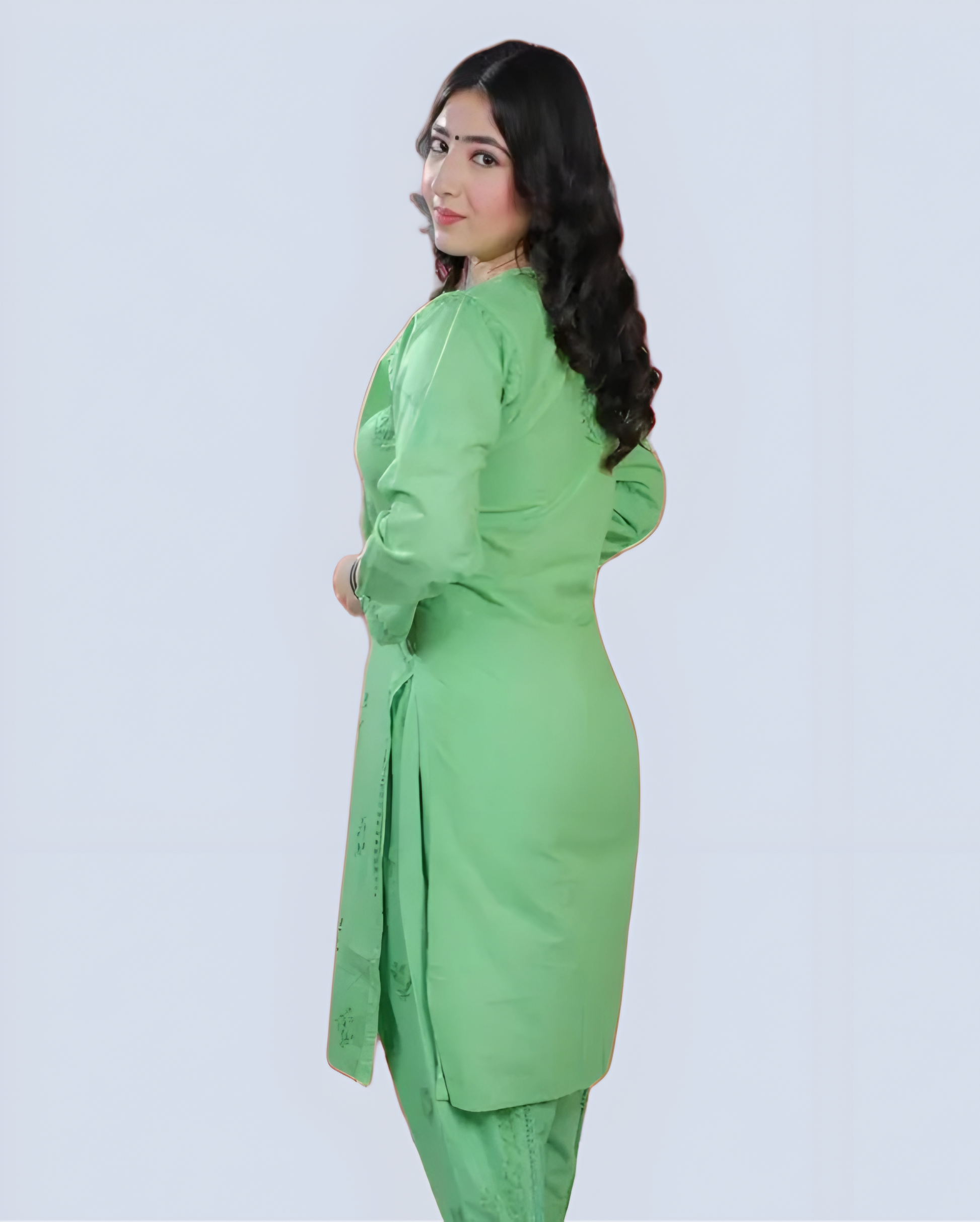 Parrot Green Shireen Dyed Long Cotton Kurti