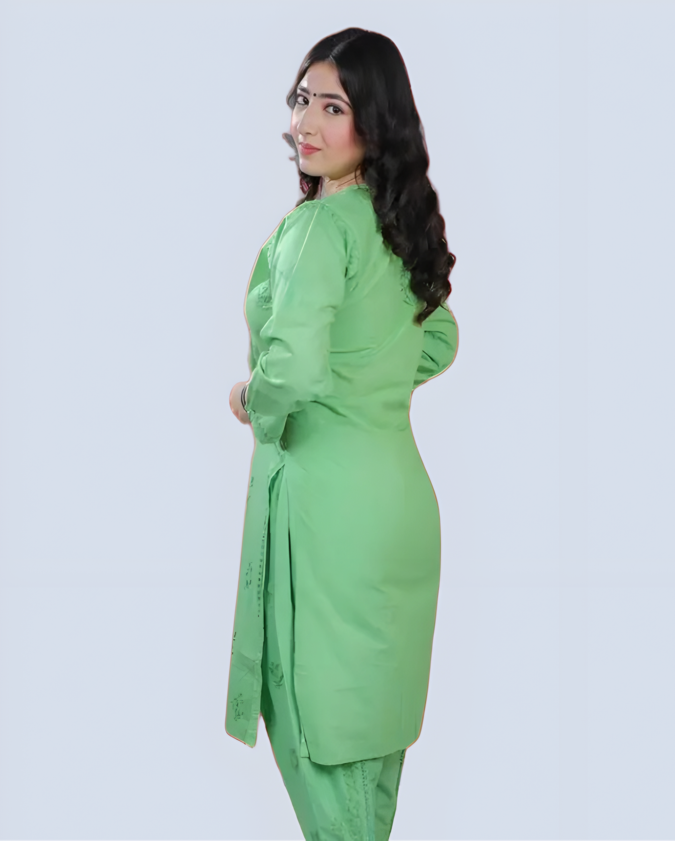 Parrot Green Shireen Dyed Long Cotton Kurti