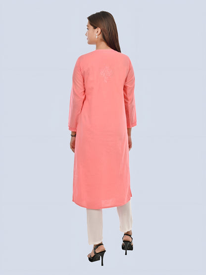 Peach Shireen Dyed Long Cotton Kurti