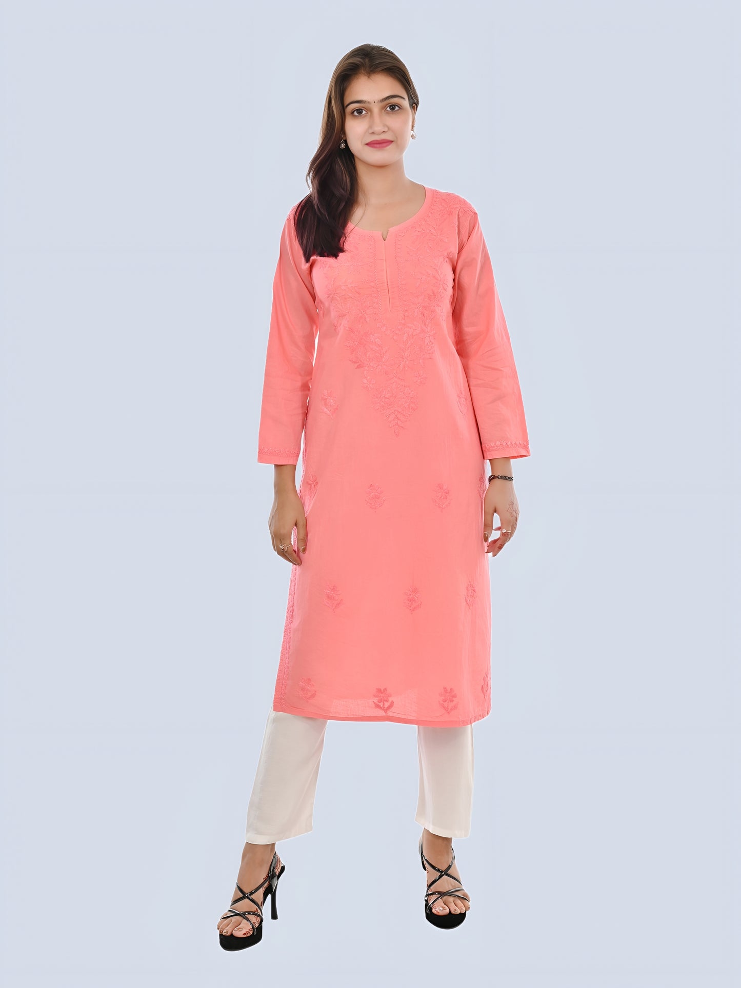 Peach Shireen Dyed Long Cotton Kurti