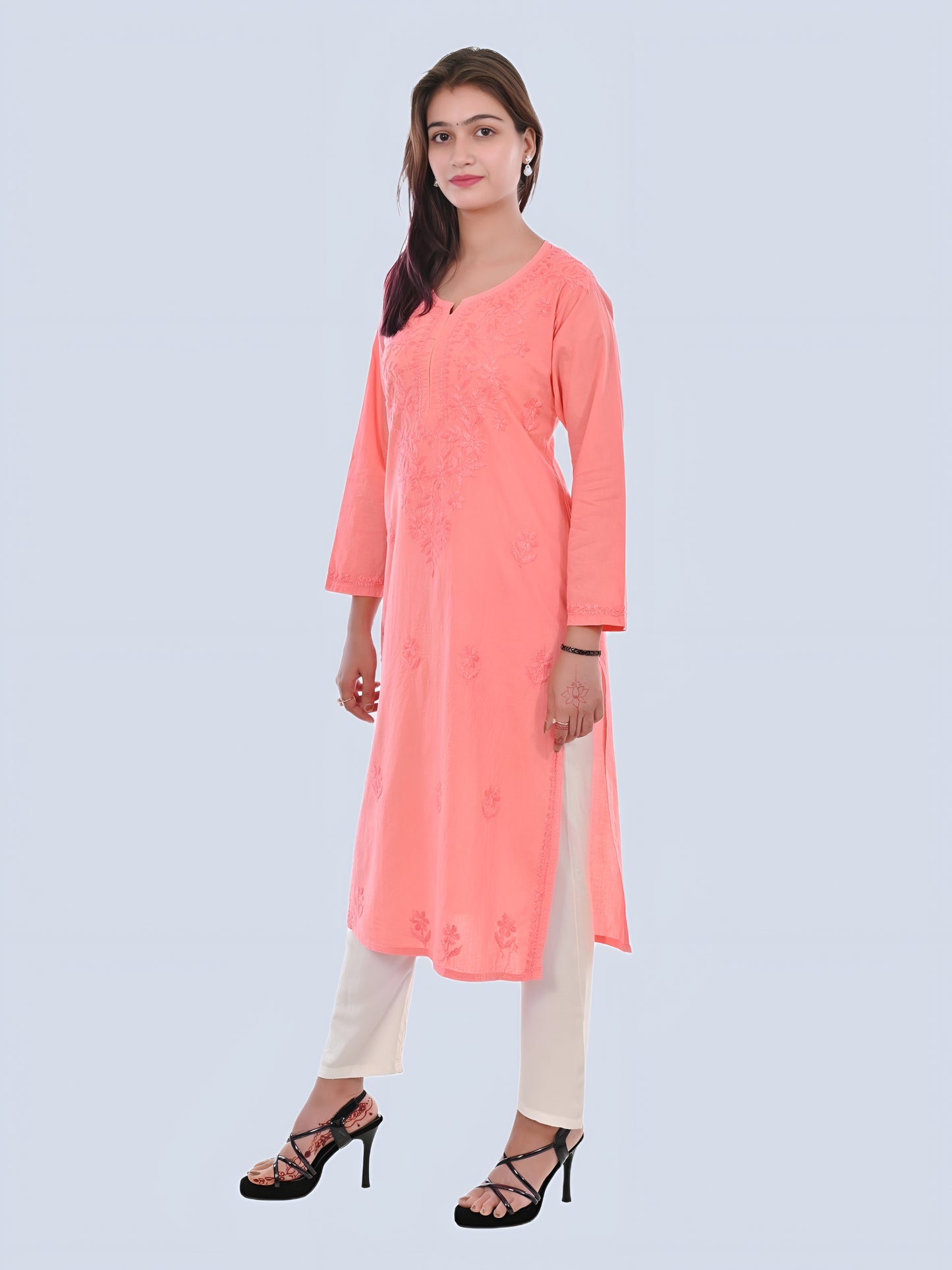 Peach Shireen Dyed Long Cotton Kurti