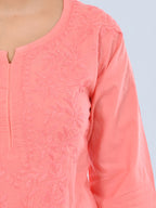 Peach Shireen Dyed Long Cotton Kurti