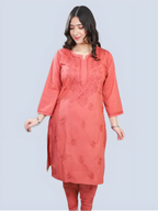 Rose Gold Shireen Dyed Long Cotton Kurti
