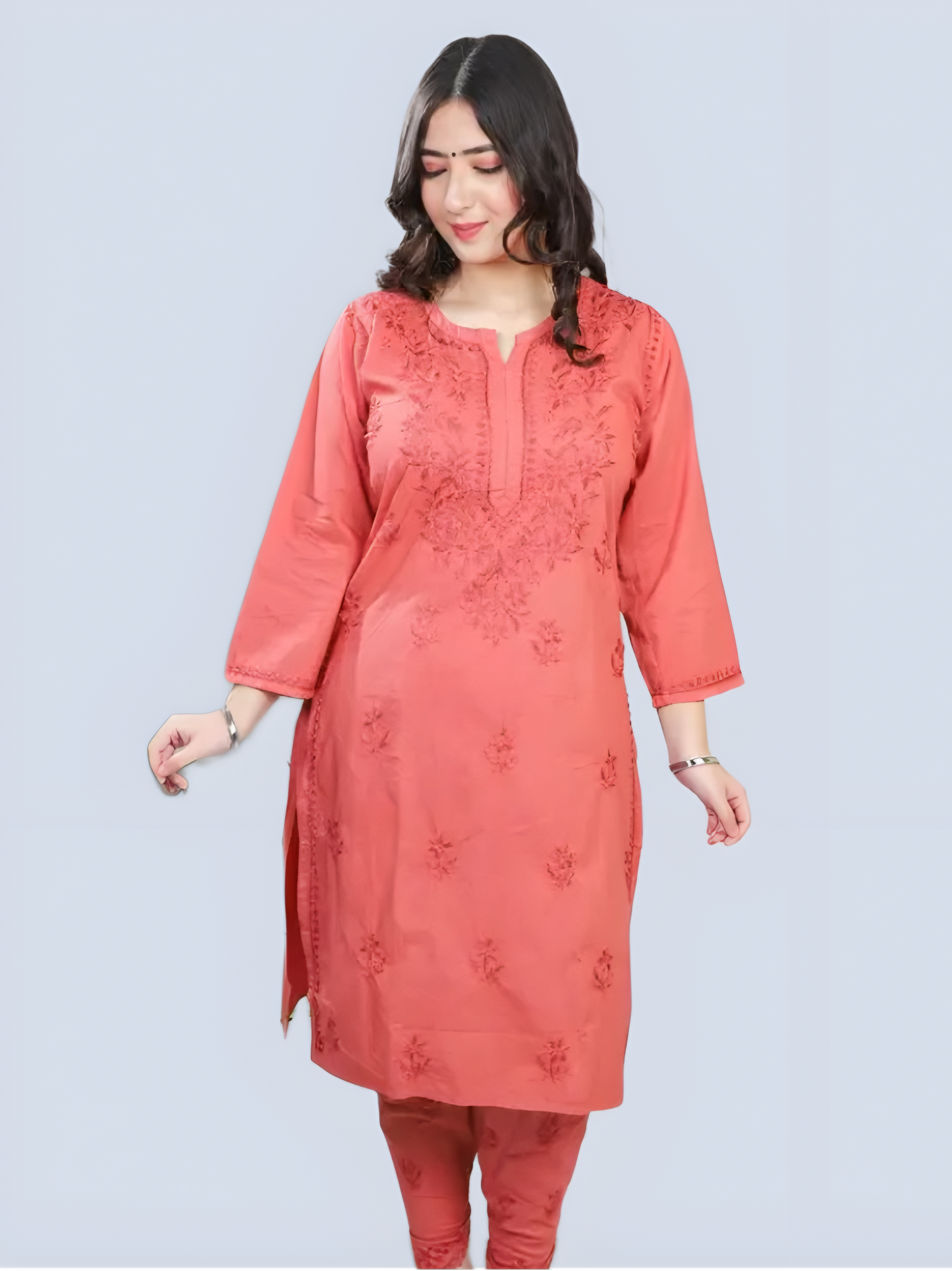 Rose Gold Shireen Dyed Long Cotton Kurti