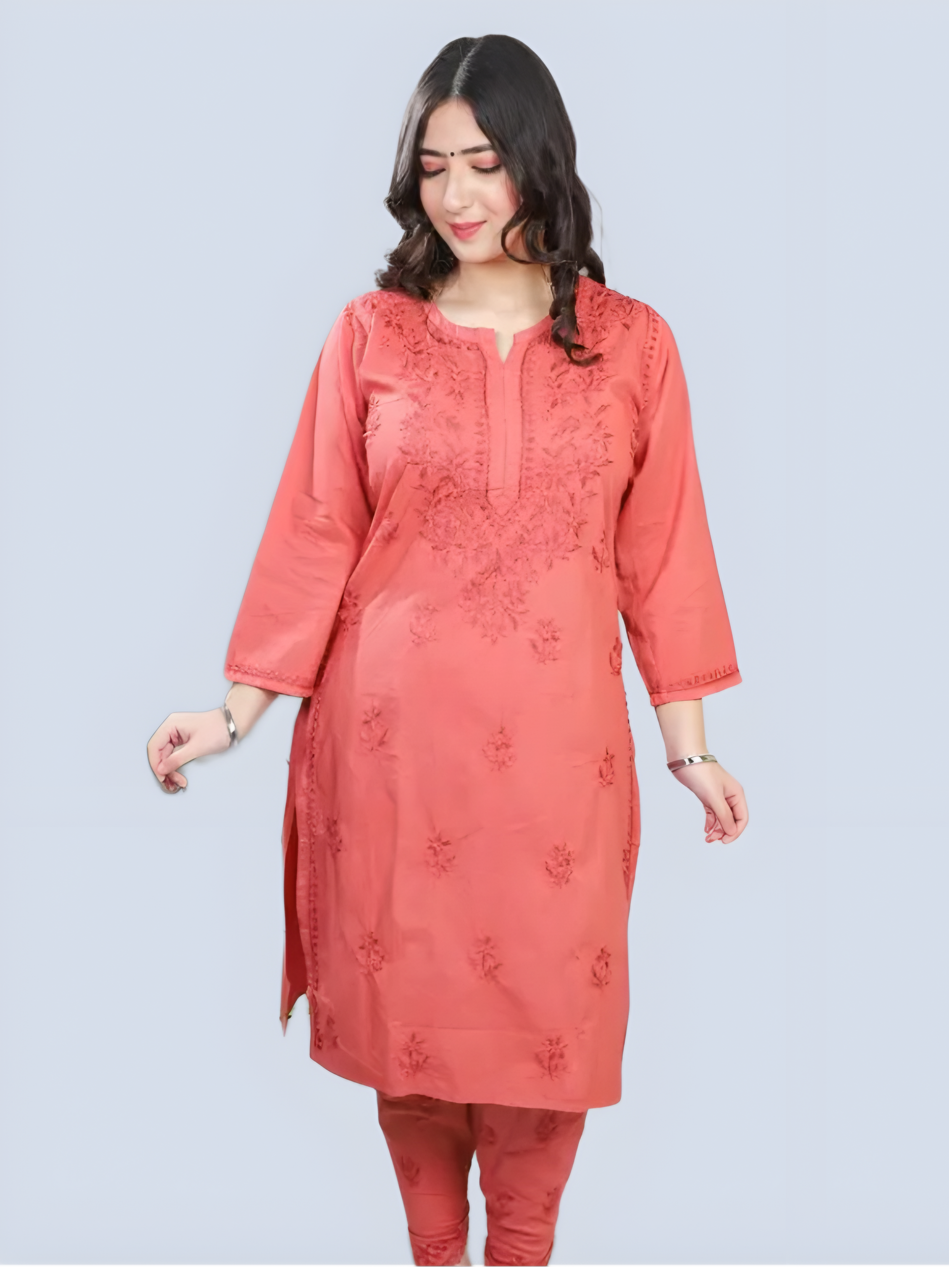 Rose Gold Shireen Dyed Long Cotton Kurti