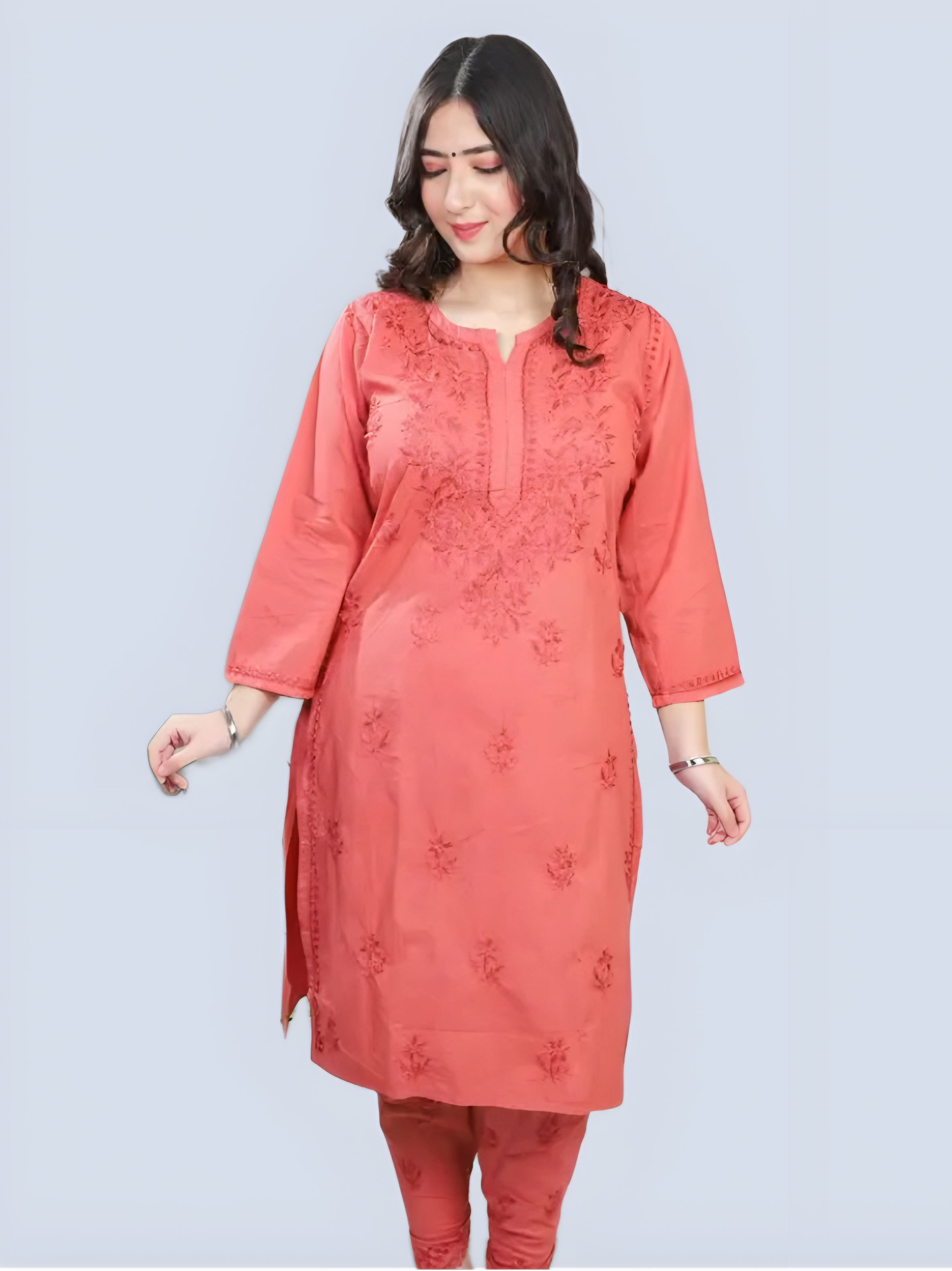 Rose Gold Shireen Dyed Long Cotton Kurti