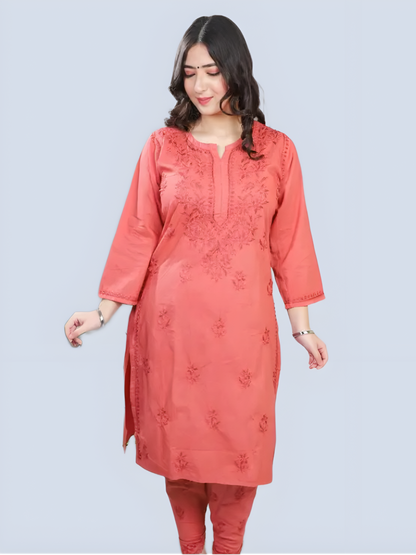 Rose Gold Shireen Dyed Long Cotton Kurti