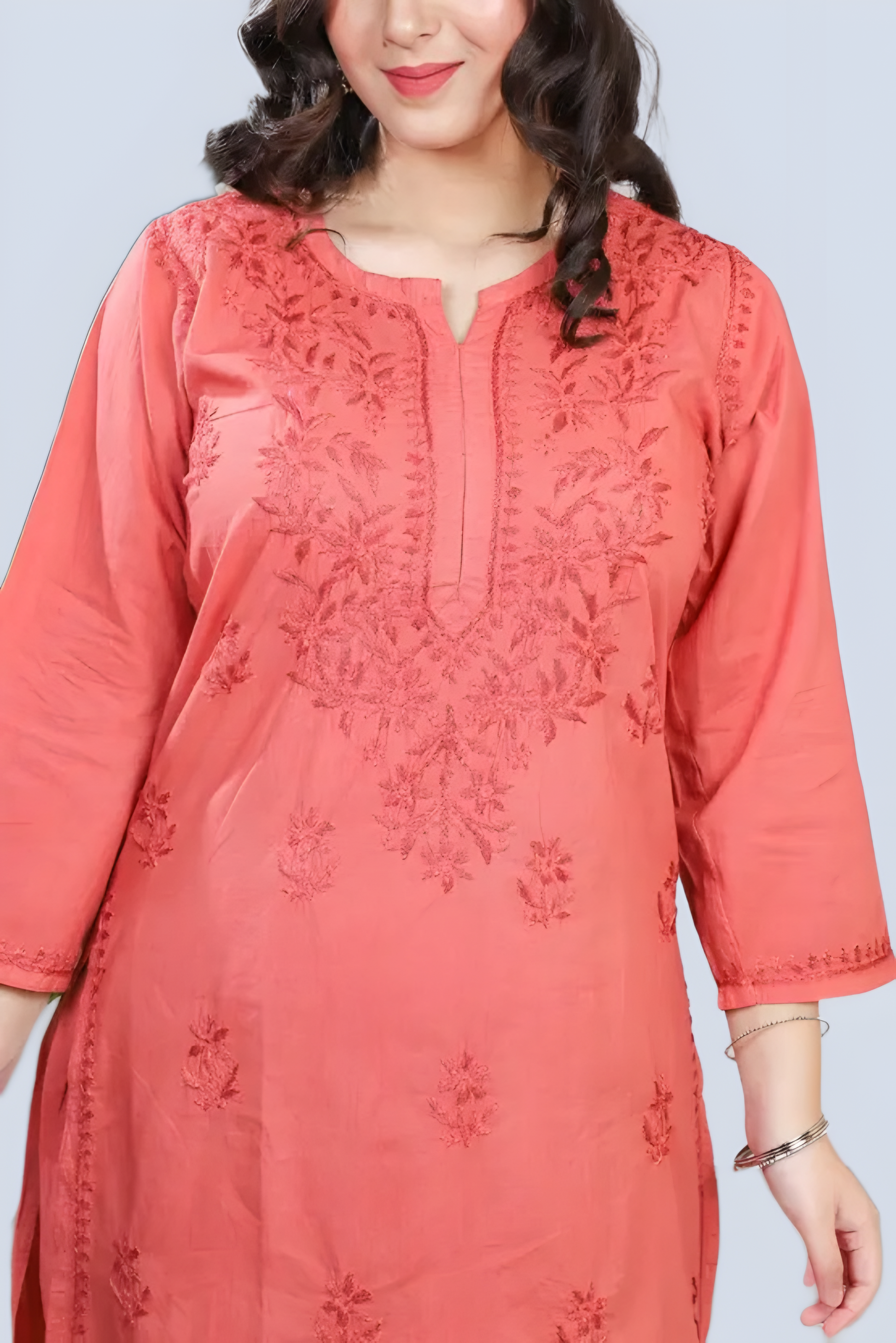 Rose Gold Shireen Dyed Long Cotton Kurti