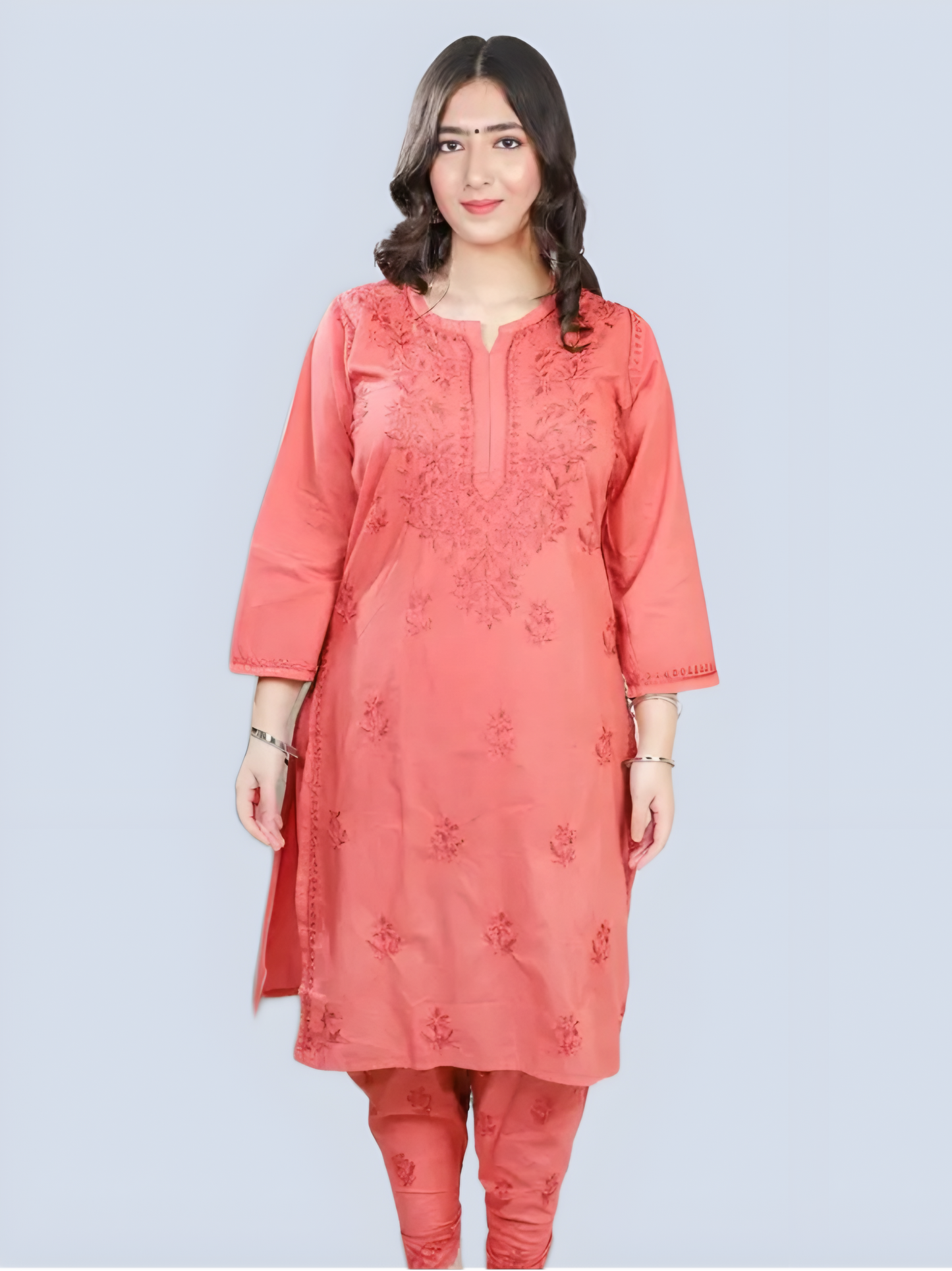 Rose Gold Shireen Dyed Long Cotton Kurti