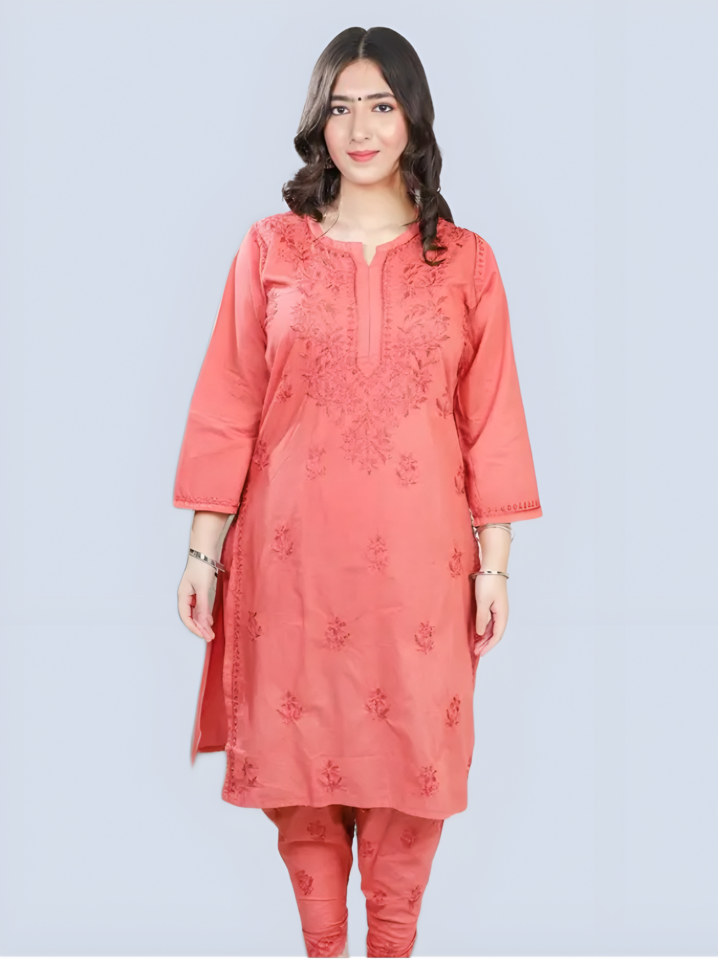 Rose Gold Shireen Dyed Long Cotton Kurti