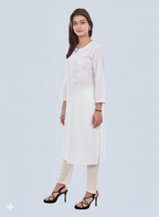 White Shireen Dyed Long Cotton Kurti