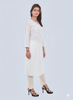 White Shireen Dyed Long Cotton Kurti